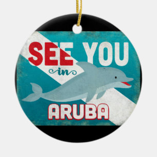 Aruba Dolphin - Retro Vintage Travel Keramisch Ornament