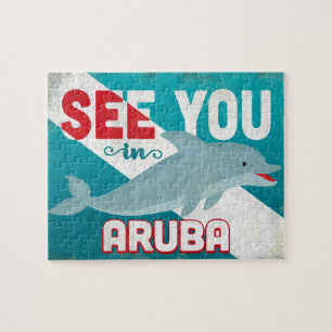 Aruba Dolphin - Retro Vintage Travel Legpuzzel