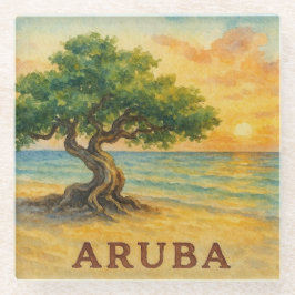Aruba Eagle Beach Divi Tree Golden Hour Glazen Onderzetter