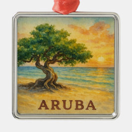Aruba Eagle Beach Divi Tree Golden Hour Metalen Ornament