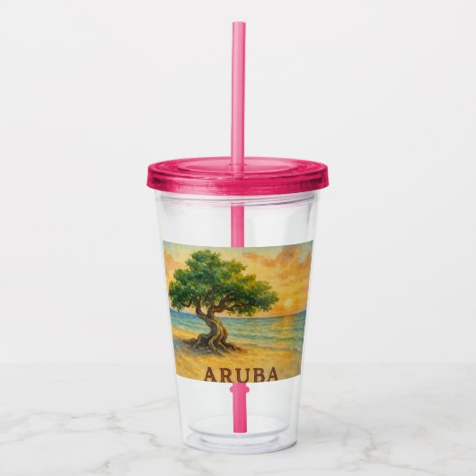 Aruba Eagle Beach Divi Tree Gouden Uur Acryl Drinkbeker (Voorkant)