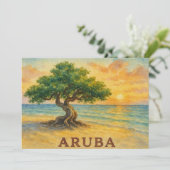 Aruba Eagle Beach Divi Tree Gouden Uur Bedankkaart (Staand voorkant)