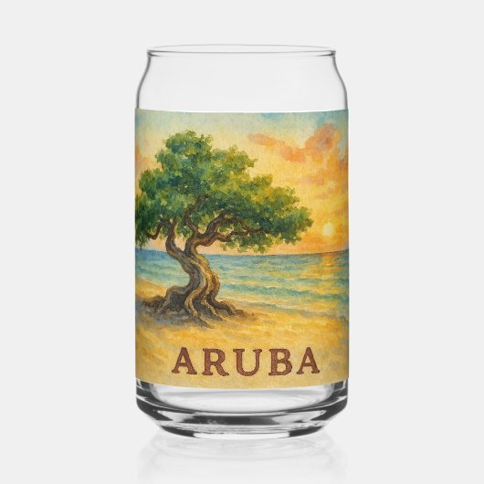 Aruba Eagle Beach Divi Tree Gouden Uur Blikvorm Glas (Achterkant)