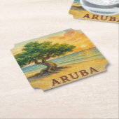 Aruba Eagle Beach Divi Tree Gouden Uur Kartonnen Onderzetters (Gekanteld)
