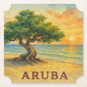 Aruba Eagle Beach Divi Tree Gouden Uur Kartonnen Onderzetters