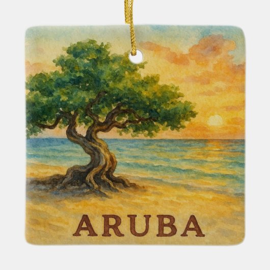 Aruba Eagle Beach Divi Tree Gouden Uur Keramisch Ornament (Voorkant)