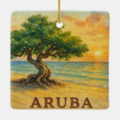 Aruba Eagle Beach Divi Tree Gouden Uur Keramisch Ornament (Achterkant)