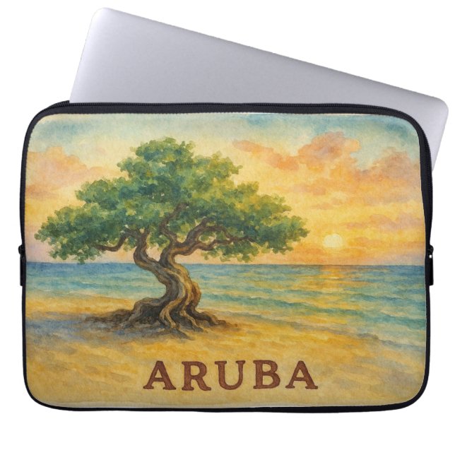 Aruba Eagle Beach Divi Tree Gouden Uur Laptop Sleeve (Voorkant)