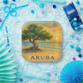 Aruba Eagle Beach Divi Tree Gouden Uur Papieren Bordje (Feest)