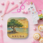 Aruba Eagle Beach Divi Tree Gouden Uur Papieren Bordje (Feest)