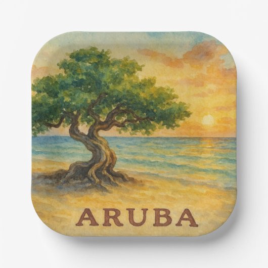 Aruba Eagle Beach Divi Tree Gouden Uur Papieren Bordje (Voorkant)