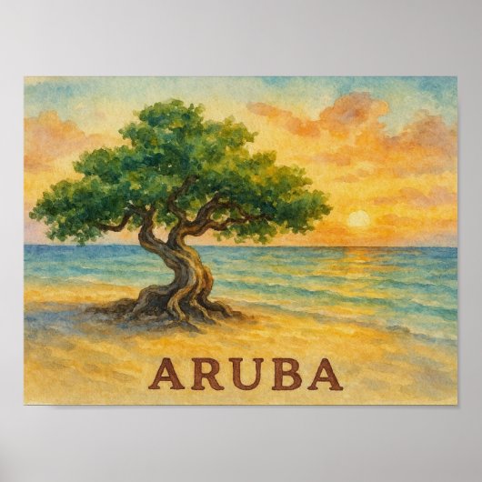 Aruba Eagle Beach Divi Tree Gouden Uur Poster (Voorkant)