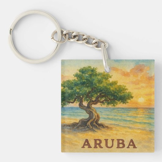 Aruba Eagle Beach Divi Tree Gouden Uur Sleutelhanger (voorkant)