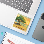 Aruba Eagle Beach Divi Tree Gouden Uur Sticker (Laptop met iPhone)