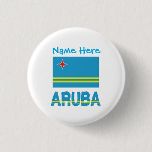 Aruba en Arubaanse Vlag Blauw Personalisatie  Ronde Button 3,2 Cm