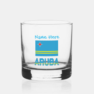 Aruba en Arubaanse Vlag Blauw Personalisatie Whisky Glas