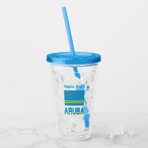 Aruba en Arubaanse vlag Blauwe Personalisatie Acryl Drinkbeker