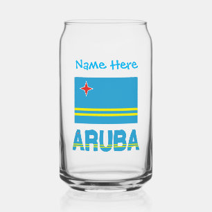 Aruba en Arubaanse vlag Blauwe Personalisatie Blikvorm Glas
