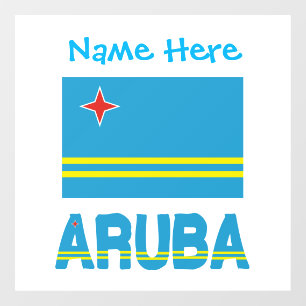 Aruba en Arubaanse vlag Blauwe Personalisatie Raamsticker