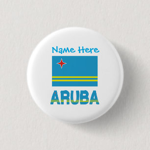 Aruba en Arubaanse vlag Blauwe Personalisatie Ronde Button 3,2 Cm