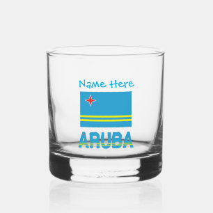 Aruba en Arubaanse vlag Blauwe Personalisatie Whisky Glas