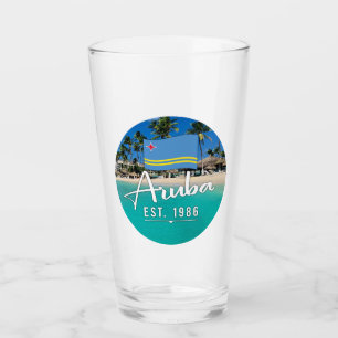 "Aruba Est. 1986" strand met vlag Glas