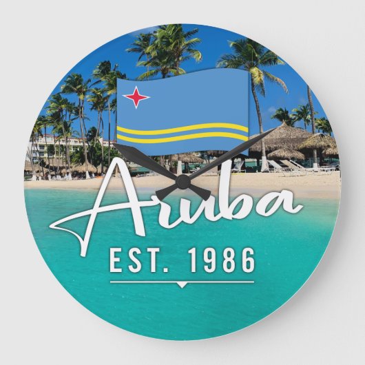 "Aruba Est. 1986" strand met vlag Grote Klok (Voorkant)