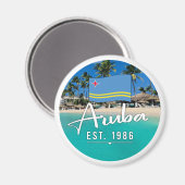 "Aruba Est. 1986" strand met vlag Magneet (Voorkant / Achterkant)