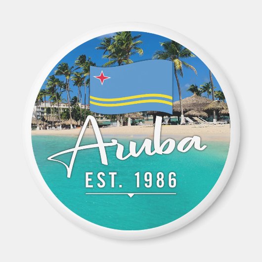 "Aruba Est. 1986" strand met vlag Magneet (Voorkant)