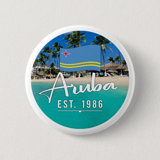 "Aruba Est. 1986" strand met vlag Ronde Button 5,7 Cm (Voorkant)