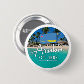 "Aruba Est. 1986" strand met vlag Ronde Button 5,7 Cm (Voorkant /achterkant)