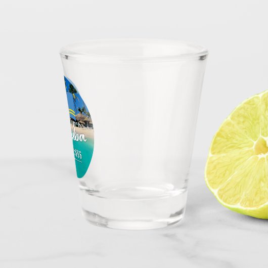 "Aruba Est. 1986" strand met vlag Shot Glas (Rechts)