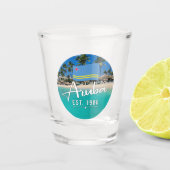 "Aruba Est. 1986" strand met vlag Shot Glas (Voorkant)
