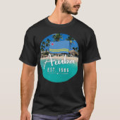 "Aruba Est. 1986" strand met vlag T-shirt (Voorkant)