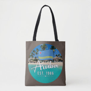 "Aruba Est. 1986" strand met vlag Tote Bag