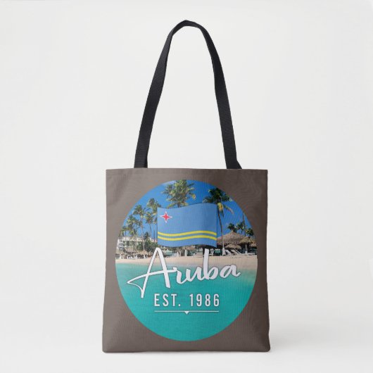 "Aruba Est. 1986" strand met vlag Tote Bag (Voorkant)