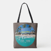 "Aruba Est. 1986" strand met vlag Tote Bag (Achterkant)
