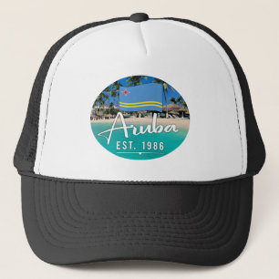 "Aruba Est. 1986" strand met vlag Trucker Pet