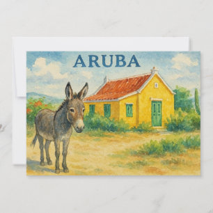 Aruba Ezel en Cunucu Huis Aquarel Bedankkaart