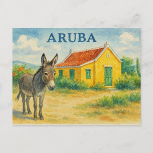 Aruba Ezel en Cunucu Huis Aquarel Briefkaart