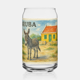 Aruba Ezel met Gele Cunucu huis aquarel Blikvorm Glas