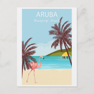 Aruba Flamingo Beach Vintage reizen Briefkaart