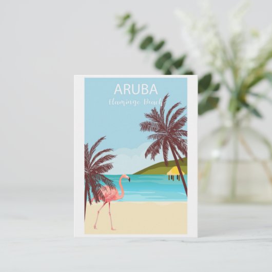 Aruba Flamingo Beach Vintage reizen Briefkaart (Staand voorkant)
