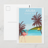 Aruba Flamingo Beach Vintage reizen Briefkaart (Voorkant / Achterkant)