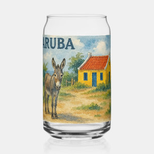 Aruba Geel Cunucu-huis met ezel aquarel Blikvorm Glas