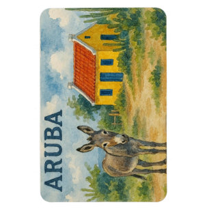 Aruba Geel Cunucu-huis met ezel aquarel Magneet