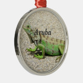 Aruba Green Iguana Metalen Ornament (Rechts)