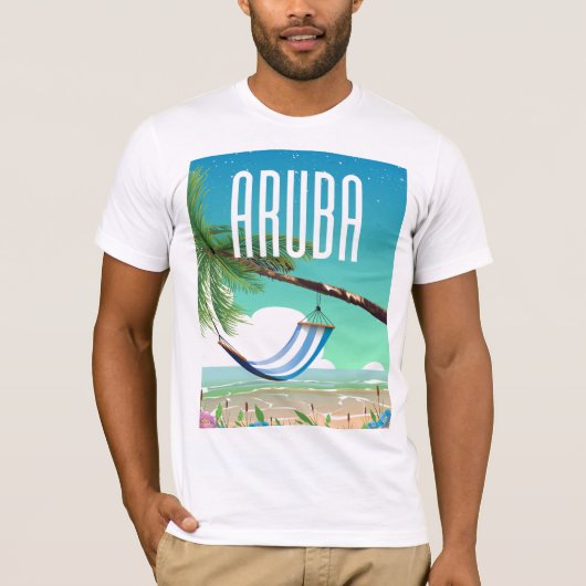 Aruba Hangmat strand reisposter T-shirt (Voorkant)
