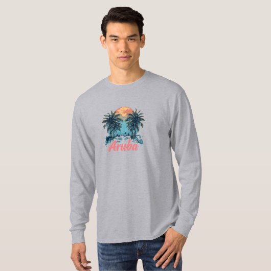 Aruba Island Design (versie 2) - Basic lange mouwe T-shirt (Voorkant volledig)