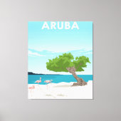 Aruba Island Travel Flamingo | Familie Flamingo Canvas Afdruk (Voorkant)